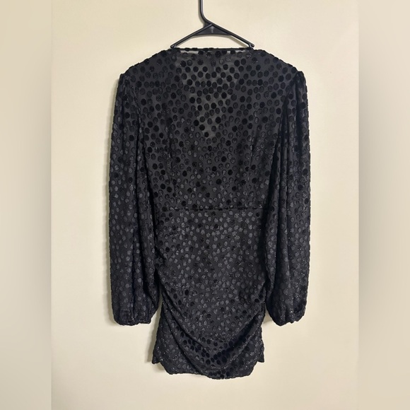 Maje Polka Dot Dress in Black Size Small EU 36 Long Balloon Sleeve Mini V Neck - Picture 3 of 8